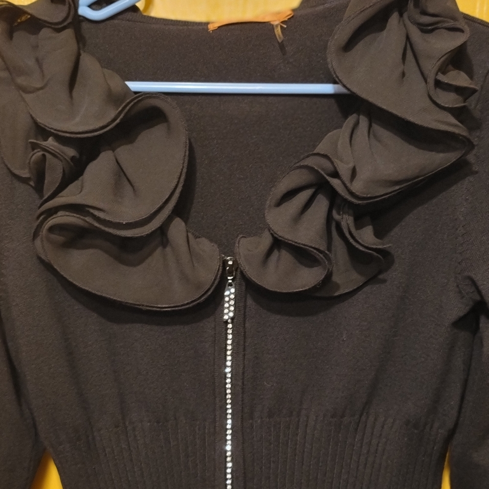 Belldini Rhinestone Zipper Ruffled Sweater.  - Picture 6 of 7
